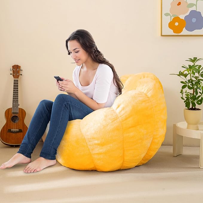 Pumpkin Bean Bag Sofa Chair, Bean Bag Chair with Filler for Teens, Kids, Toddler, Comfy and Lazy Sofa for Dorm, Apartment, Living Room and Bedroom, Orange