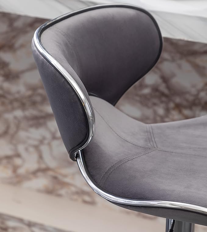 Roundhill Furniture Masaccio Velvet Upholstered Adjustable Swivel Barstool, Set of 2, Gray