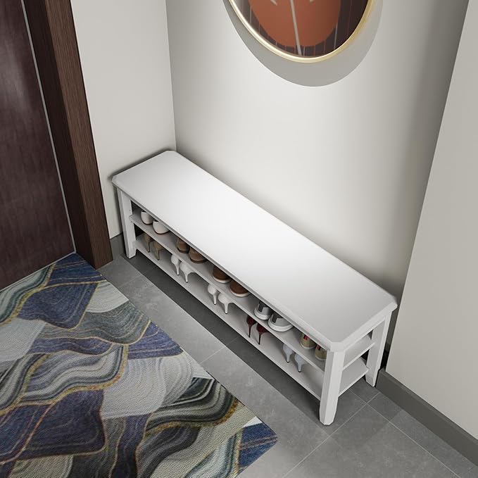 Wood Shoe Rack Bench for Entryway, 2 Tier Shoe Rack for Front Door Entrance, Shoe Bench with Shoe Storage for Entryway, Bedroom, 47.2"