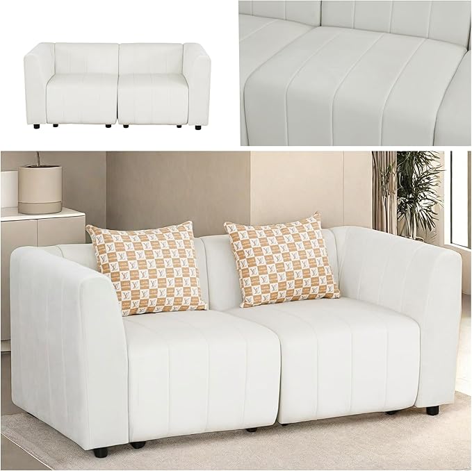 Loveseat Sofa, 67″ Comfy Cloud Couch with Deep Seats, Modern Small Sectional Couches for Living Room, Bedroom, Small Space, White