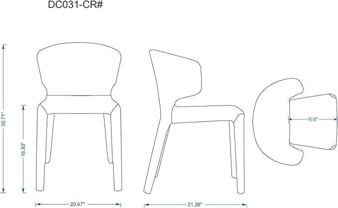 Manhattan Comfort Conrad Mid Century Modern Dining Chairs Woven Tweed Upholstered Kitchen Furniture with Contoured Back, Foam Padding & Metal Legs, Set of 2, Grey