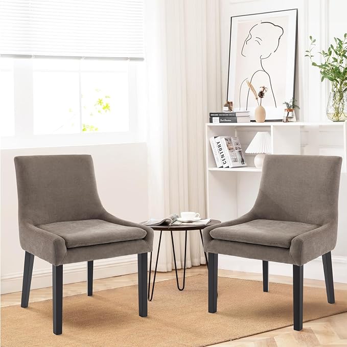 COLAMY Modern Dining Chairs Set of 4, Upholstered Corduroy Accent Side Leisure Chairs with Mid Back and Wood Legs for Living Room/Dining Room-Camel