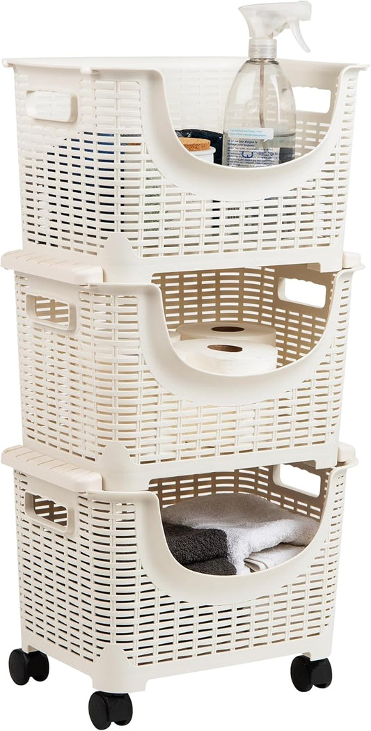 Mind Reader Plastic Storage Cart, Kitchen Storage, Rolling, Toy Storage, Laundry, Kitchen, 14.75" L x 11" W x 28.25" H, Ivory