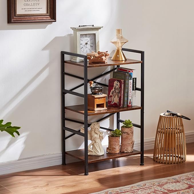 3-Tier Small Bookshelf Vintage Industrial Bookcase for Office and Home,Sturdy Metal Frame with MDF Panels,Easy Assembly,27.56" H x16.54 W x11 D
