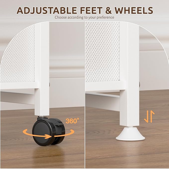 Small Narrow Side Tables for Small Spaces, Skinny Bedside End Table Nightstand with Drawers&Wheels, Slim Desk Stand Magazine Rack with Storage Bag for Sofa Living Room Couch Bedroom (White)