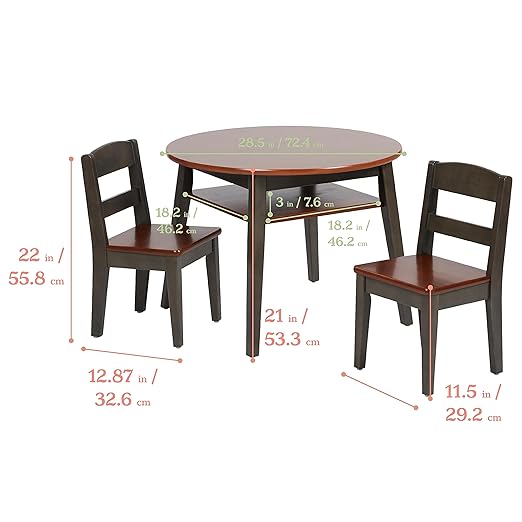ECR4Kids Hideaway Table and Chair Set, Kids Furniture, Dark Walnut/Grey Wash, 3-Piece