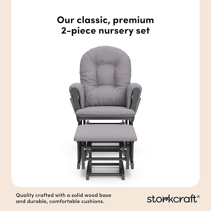 Storkcraft Premium Hoop Glider & Ottoman (Gray/Gray Swirl) — GREENGUARD Gold Certified Nursery Glider, Solid Wood Craftsmanship, Smooth-Gliding Nursery Chair and Ottoman, Award-Winning
