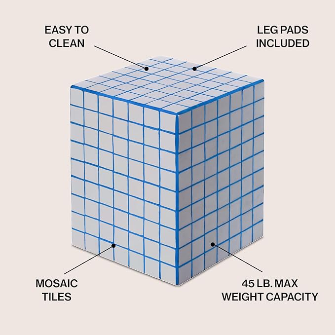 JONATHAN Y END2000B Callista 18" Modern Bohemian Ceramic Tiled Rectangle End Table, Side Table, Accent Table for Living Room, Bedroom, White/Blue