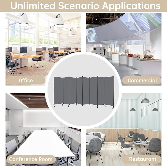 Room Divider 8 Panel Room Dividers/Wheels, Fabric Room Divider Panel for Office Room Partitions and Dividers, Portable Partition Wall Divider for Room Separation, Flexible Privacy Screen Indoor