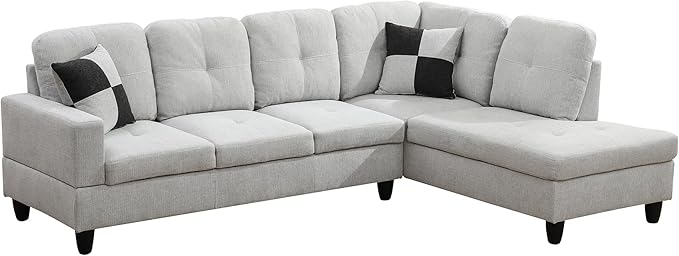 NicBex Sectional Couch 3 Pieces Sofa Set with Left Chaise Flannel L Shaped Cloud Couch for Living Room Furniture Sets with Storage Ottoman, Modular Sofa for Living Room & Apartment, Light Gray