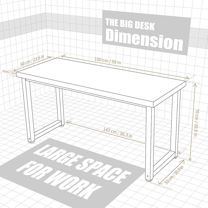TOPSKY 59" Big Large Computer Office Desk 1.88" Thickness Desktop (Rustic Brown)
