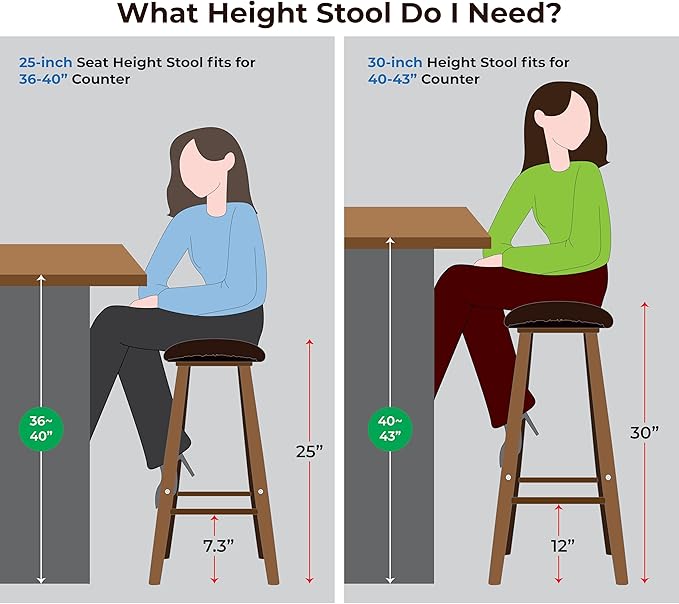 Nora 25" Counter Height Bar Stool, Backless Wooden Stool with Saddle Seat, Solid Rubber Wood Construction, Brown Finish, Ideal for Kitchen Island & Home Bar Seating