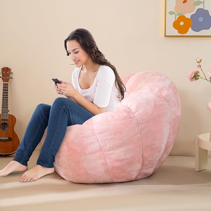 Pumpkin Bean Bag Sofa Chair, Bean Bag Chair with Filler for Teens, Kids, Toddler, Comfy and Lazy Sofa for Dorm, Apartment, Living Room and Bedroom, Pink