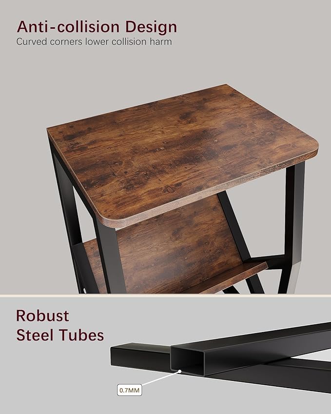 ALISENED Side Table, 3 Tier Narrow End Table with Storage Shelf, Industrial Slim Nightstand for Small Spaces, Narrow Small End Tables for Living Room,Bedroom,Home Office.