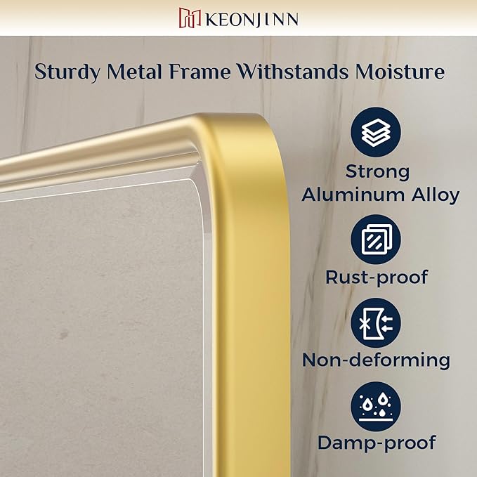 Keonjinn Large Pivot Mirror Bathroom, 40 x 30 Inch Beveled Tilt Mirror Bathroom, Gold Metal Framed Mirrors with Rounded Corner, Modern Rectangle Vanity Mirrors for Wall (Horizontal/Vertical)