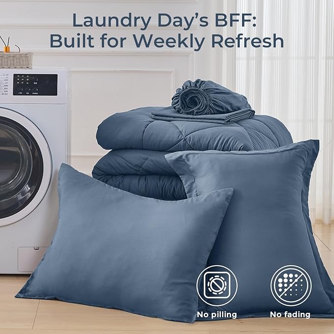 HEVUMYI Dusty Blue Twin-XL Comforter Set - 5-Piece All Season Bed in a Bag Twin-XL, Ultra Soft Bedding Set with Comforter, Flat Sheet, Fitted Sheet, Pillowcases, Pillow Shams
