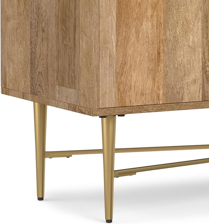 SIMPLIHOME Fallon SOLID MANGO WOOD 60 inch Wide Contemporary TV Media Stand in Natural For TVs up to 65 inches for the Living Room and Entertainment Center