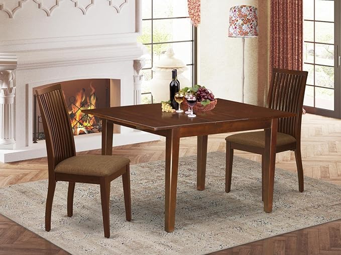 East West Furniture MLIP3-MAH-C 3 Piece Dining Table Set Contains a Rectangle Dining Room Table with Butterfly Leaf and 2 Linen Fabric Upholstered Chairs, 36x54 Inch, Mahogany