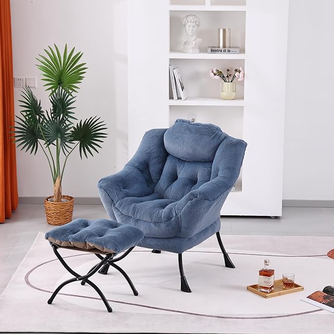 Lazy Chair with Ottoman, Modern Accent Chair Contemporary Lounge Leisure Sofa Chair with Armrests, Reading Chair and Folding Footstool Set for Living Room, Bedroom, Office