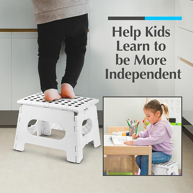Handy Laundry Folding Lightweight Step Stool - Sturdy Enough to Support Adults and Safe Enough for Kids - Opens Easy with One Flip. Great for Kitchen, Bathroom or Bedroom (White)