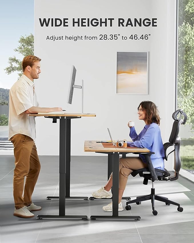 ErGear Height Adjustable Electric Standing Desk, 55 x 28 Inches Sit Stand up Desk, Large Memory Computer Home Office Desk with Two-Piece Desktop (Vintage Brown)
