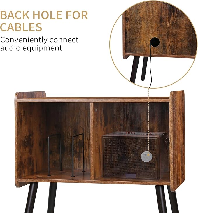 Record Player Stand with Vinyl Record Storage, Mid-Century Turntable Stand for Living Room Bedroom Office, Record Player Table, Vinyl Holder Holds up to 100 Albums, Rustic Brown
