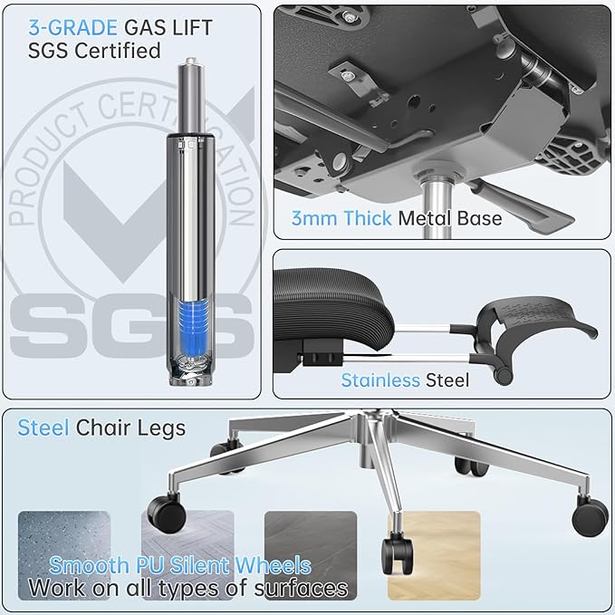 Ergonomic Office Chair, Adjustable Lumbar &Headrest, 3D Armrests, Silent Wheels, 145° Reclining Chair with Footrest, Large Steel Base, 350 LBS Swivel Desk Chair