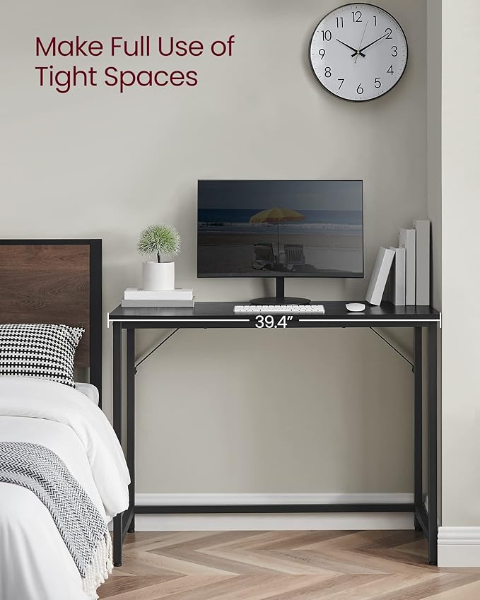 VASAGLE Computer Desk, Gaming Desk, Home Office Desk, for Small Spaces, 19.7 x 39.4 x 29.9 Inches, Industrial Style, Metal Frame, Black with Wood Grain ULWD041B56