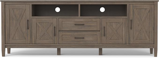 SIMPLIHOME Ela SOLID WOOD 72 inch Wide Transitional TV Media Stand in Smoky Brown For TVs up to 80 inches for the Living Room and Entertainment Center