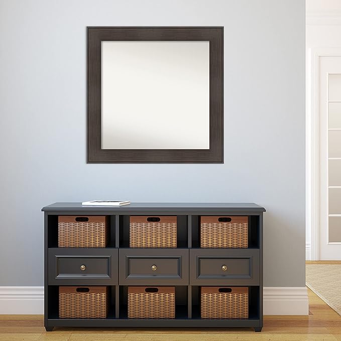 Amanti Art Brown Bathroom Mirror for Over Sink, 32x32 William Rustic Woodgrain Square Vanity Mirror, Large Casual Frame, Hangs Horizonally and Vertically, Bathroom Wall Decor, Non-Beveled Edge