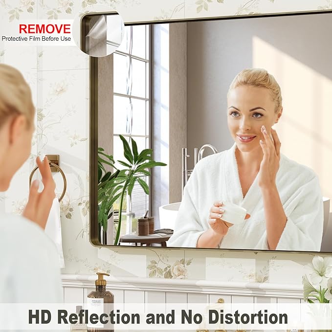 48x30 Bronze Framed Bathroom Mirror, Rectangle Brushed Bronze Metal Vanity Mirror, Bronze Modern Mirror for Wall, Tempered Glass, Anti-Rust, Shatterproof (Horizontal/Vertical)