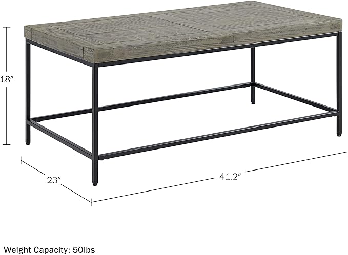 Alaterre Furniture Coffee Table - Industrial Modern Table with Wood Top and Metal Base - Furniture for Living Room, Apartment, or Dorm Room (Gray)