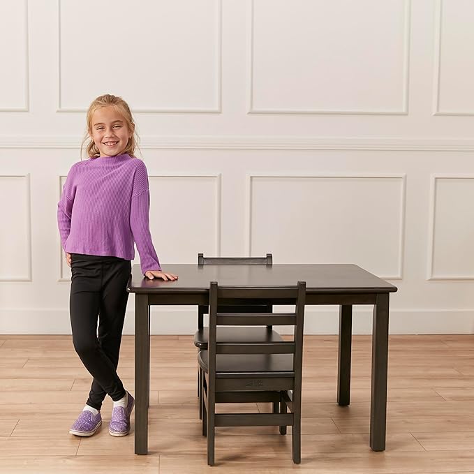 ECR4Kids 24in x 36in Rectangular Hardwood Table and Chair Set, 12in Seat Height, Kids Furniture, Grey Wash