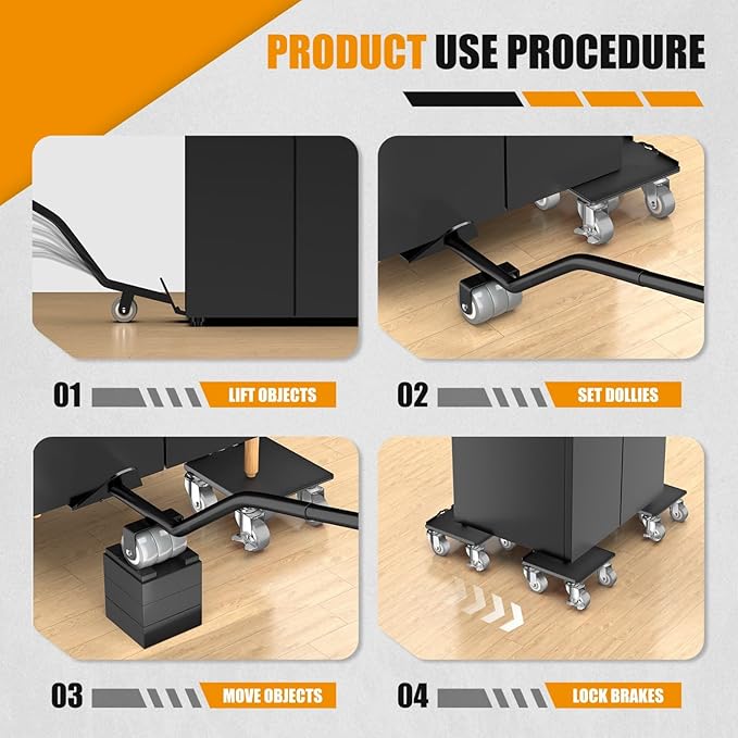 2000LBS Heavy Duty Furniture Dolly & Mover - 6.4" Carbon Steel Panel with 5X 360° Wheels, Non-Slip Sliders & Lifter for Sofa, Piano, Appliances (Gray)