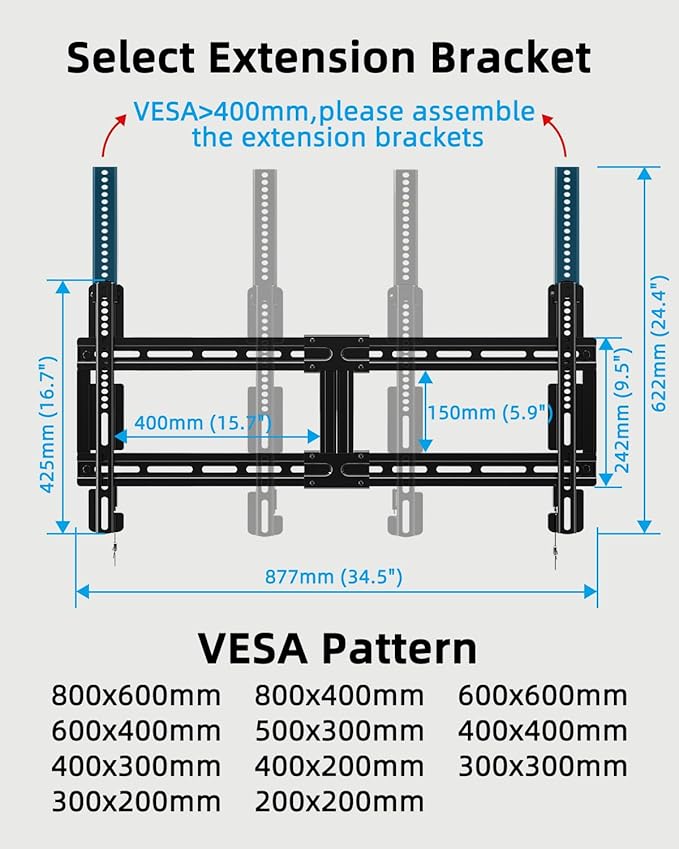 HOME VISION Fixed TV Wall Mount for Most 42"-100" Flat Curved TVs- 0.86'' Ultra Slim, Low Profile TV Mount Fits 8"-32" Studs, Heavy Duty Bracket Mounts for Large TVs, Max VESA 800X600mm, Up to 200lbs
