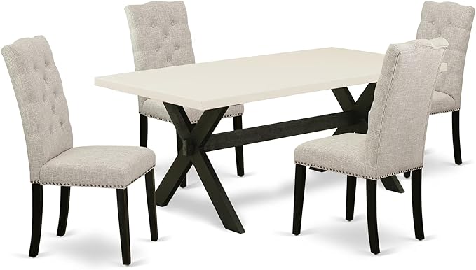 East West Furniture X627EL635-5 5 Piece Dining Room Table Set Includes a Rectangle Dining Table with X-Legs and 4 Doeskin Linen Fabric Upholstered Chairs, 40x72 Inch, Multi-Color