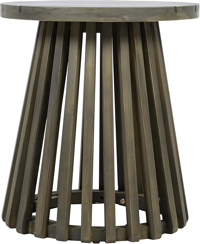 Christopher Knight Home Taki Acacia Wood Patio Coffee Table, Round Table with Unique Wooden Base for Backyard, Stylish Indoor/Outdoor Table, Easy Assembly, Space Saving Outdoor Furniture, Grey