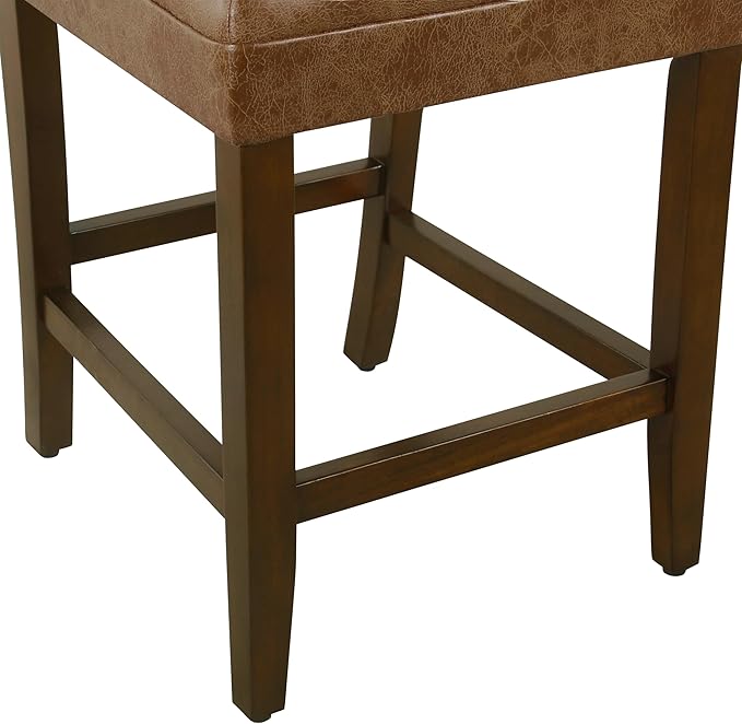 HomePop by Kinfine Fabric Upholstered Parsons Leatherette Counter Height Barstool Chair - 24-Inch, Distressed Brown Faux Leather(Single Pack)