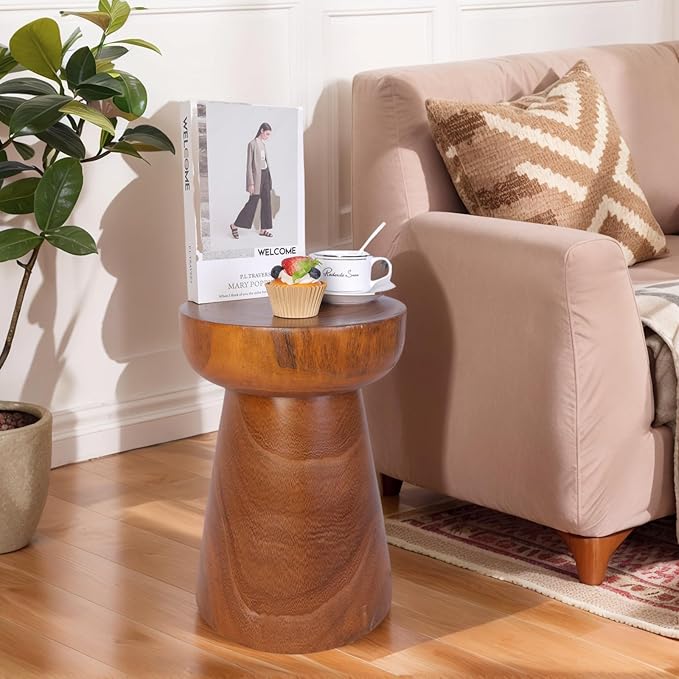 Athaliah Small Rustic Wooden Side Table – 15.75″H Tree Stump Accent Table, Handcrafted Solid Paulownia Wood, Natural Grain Farmhouse Decor for Living Room & Bedroom