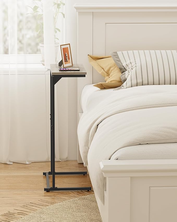 TUTOTAK C Shaped End Table, Small Side Table, 28.7 inch Tall Couch Table, Sofa Table, Living Room, Bed Room, Greige TB01BG071