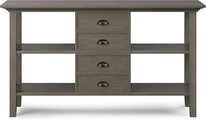 SIMPLIHOME Redmond SOLID WOOD 54 inch Wide Transitional Console Sofa Table in Farmhouse Grey for the Living room Entryway and Bedroom