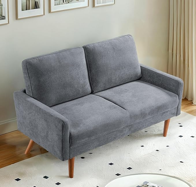 Kent Velvet Loveseat Sofa, European Style with Sleek Design, Modern & Vintage Flair, Upholstered 2 Seater Couch, Chic Living Room Furniture Seating for Home, Apartment or Office, Grey