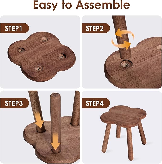 Wooden Step Stool for Adults Upgraded11.6inch Small Wooden Stool with Four Detachable and Assembled Legs for Bathroom, Kitchen, Bedroom, Plant Stand (Natural Solid Wood top and Legs)