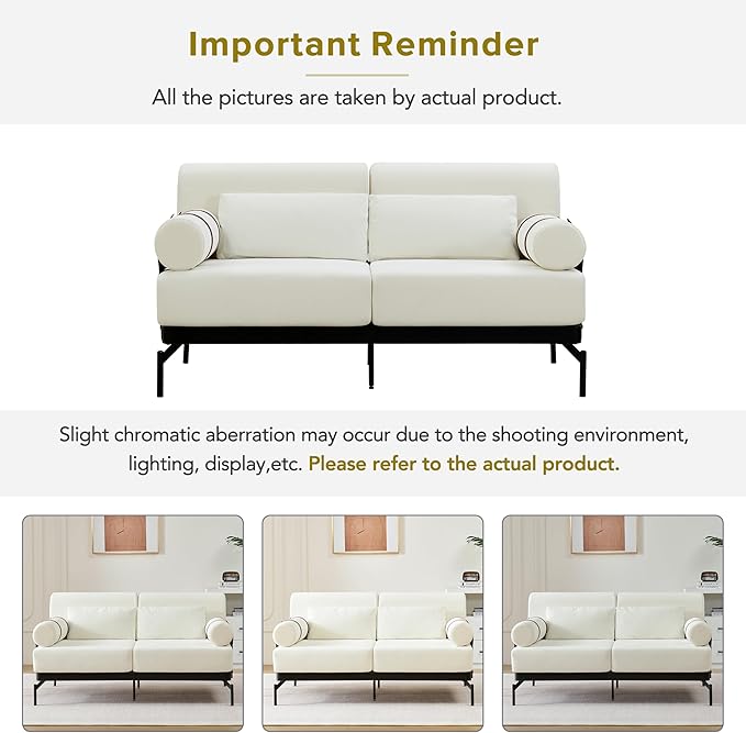 Modern Loveseat Sofa 59" Sofa Couch 2-Seater Sofa with Flexible USB Ports, Unique Cylindrical Armrests for Living Room, Beige