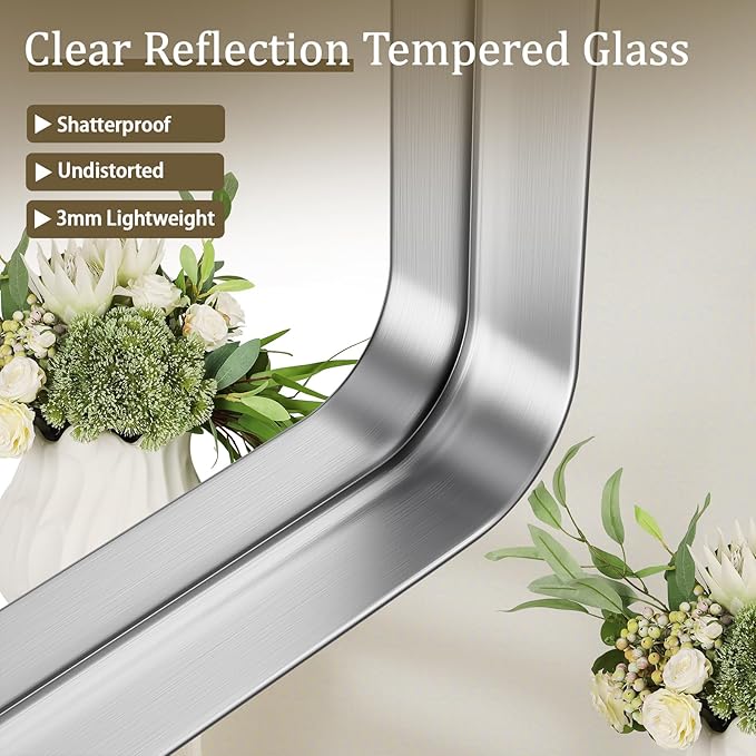 Bathroom Mirror 20x30 inch, Silver Gorgeous Deep Frame Wall Mirror, Modern Round Corner Bathroom Vanity Mirror for Bedroom, Living Room, Hanging or Leaning Horizontal or Vertical, Silver