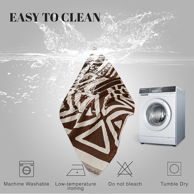 HANDONTIME Chocolate Boho Couch Cover Reversible Sofa Covers for 3 Cushion Couch Washable Sofa Cover for Dogs Boho Couches Covers Chenille Couch Protector Couch Covers for Sofa, 71" X134"