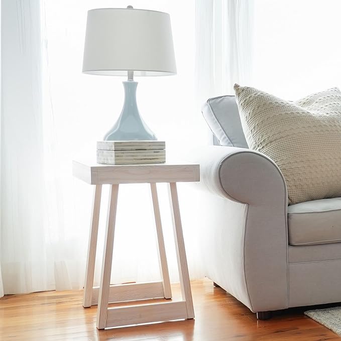 Plank+Beam Classic Rectangular Side Table, 25", Slim Side Table for Living Room, Narrow Nightstand for Small Spaces, Wood End Table for Bedroom, White Sand Wirebrush