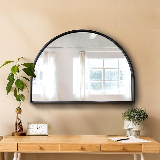 WAMIRRO Minimalist Black Arched Mirror,Window Pane Farmhouse Wall Mirrors Decor for Wall Mounted,28"X20"