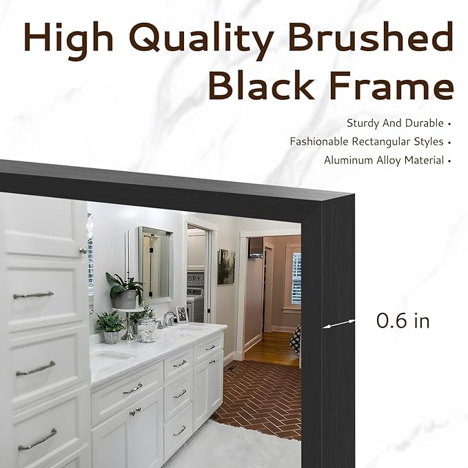 Black Bathroom Mirror 24x36 Inch Rectangular Wall Mirrors Modern Farmhouse Mirror Mounted Rectangle Hanging Mirror Frosted Metal Frame for Bathroom Bedroom Entryway Living/Dressing Room