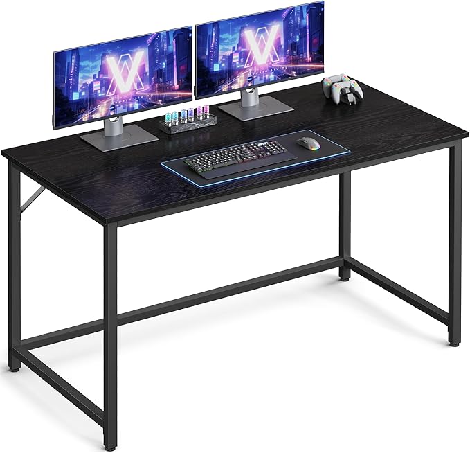 VASAGLE Computer Desk, Gaming Desk, Home Office Desk, for Small Spaces, 23.6 x 47.2 x 29.9 Inches, Industrial Style, Metal Frame, Black with Wood Grain ULWD039B56